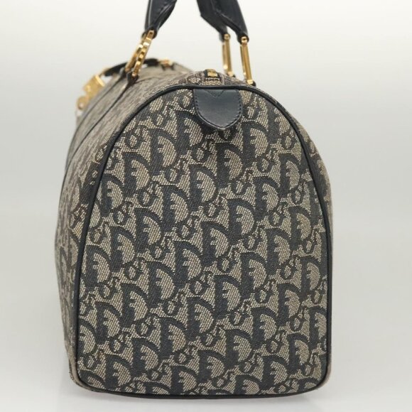 Christian Dior Trotter Canvas Boston Bag Navy Gold Auth 126426 - Picture 5 of 16